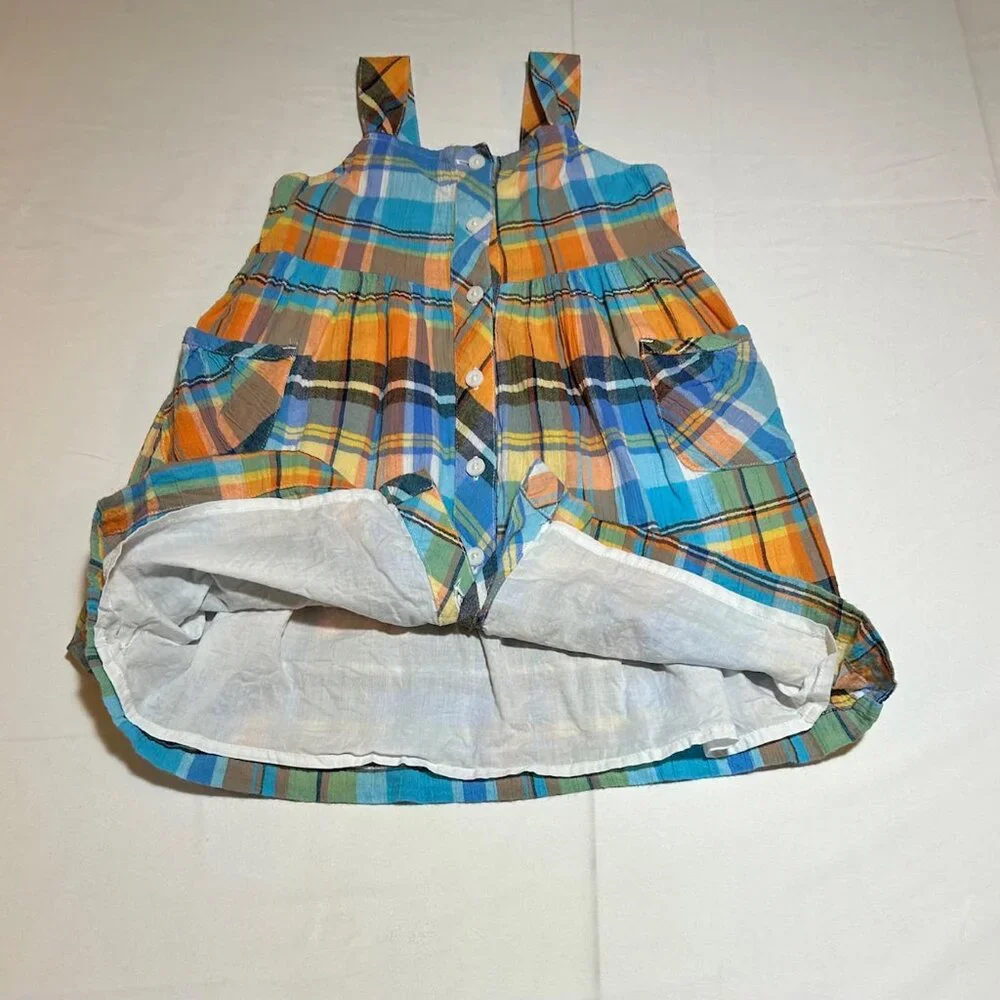 Gymboree Girls 4 Orange Blue Madras Plaid Sleeveless Sundress Preppy Classic